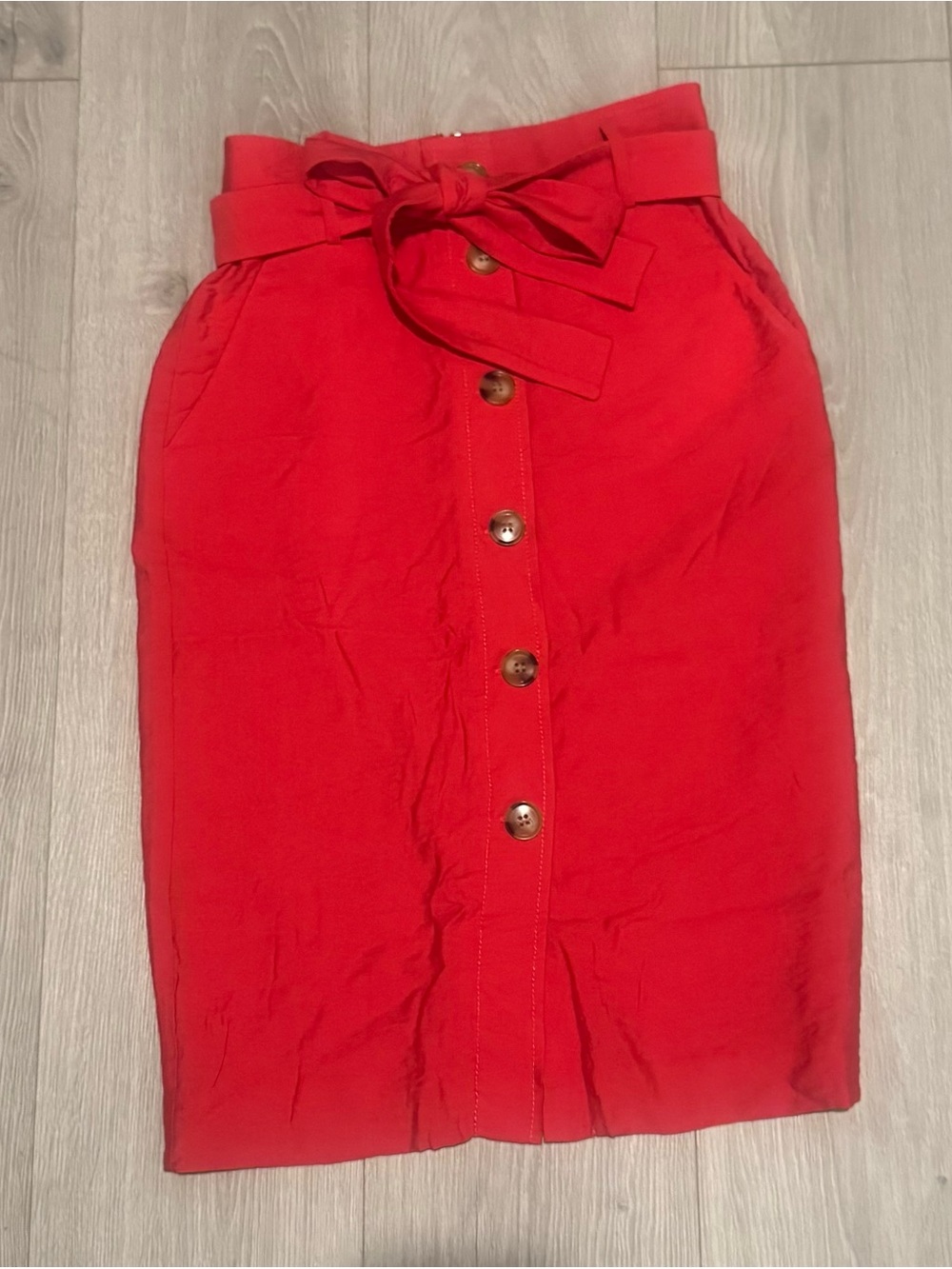 Ann Taylor Red Button-Front Tie-Waist Pencil Skirt